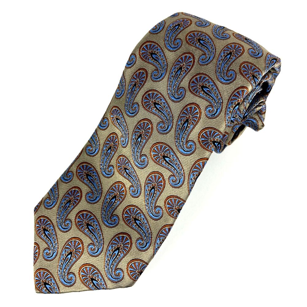 VTG Robert Talbott Mens Tie Best of Class Nordstrom Paisley Blue Gold 60in Silk